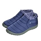 Memorygou Womens Ankle Boots Warm Fur Lining Waterproof Outdoor Slip-On Winter Snow Booties Blue US 7 by