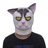 molezu Unhappy Cat Mask, Cat Halloween Mask, Novelty Costume Party Latex Cat Head Mask