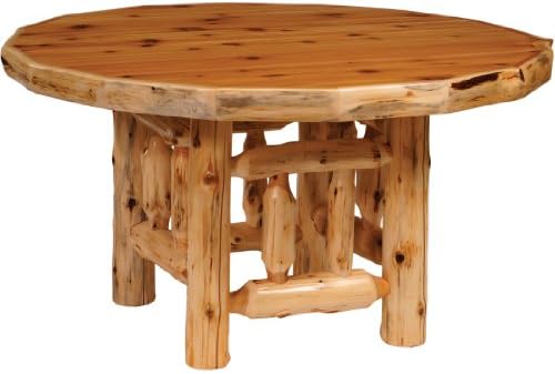 Fireside Lodge Furniture Hand Crafted Cedar Round Log Dining Table With Armor Finish, Traditional Cedar