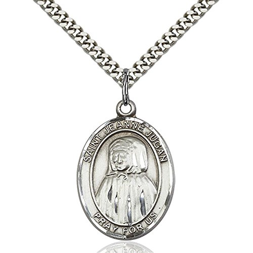 Sterling Silver Blessed Jeannie Jugan Pendant 1 x 3/4 inches with Heavy Curb Chain