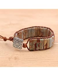 Rongji Jewelry - Pulsera de piel con chakras y cuentas envueltas para mujeres y niñas