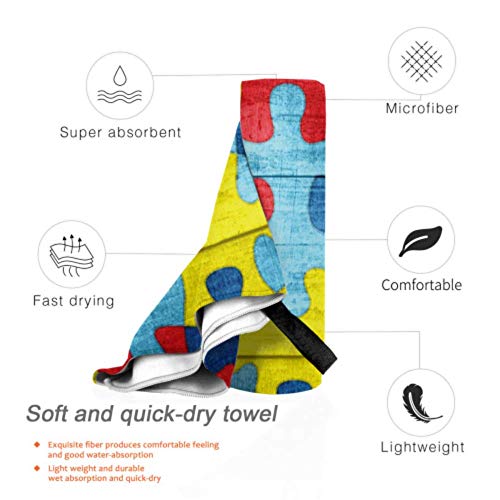 JOCHUAN-Colorful-Autism-Awareness-Puzzle-Wood-2-Pack-Microfiber-Bath-Towels-Beach-Man-Beach-Towel-Set-Fast-Drying-Best-For-Gym-Travel-Backpacking-Yoga-Fitnes
