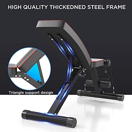 YOLEO-Klappbare-Hantelbank-Multifunktion-Training-Fitness-Bank-2-in-1-Sit-ups-Bank-mit-hochwertigem-dickem-Polster-7-Fach-Verstellbarer-RueckenlehneElastisches-Seil-Premium-Line-Trainingsbank-