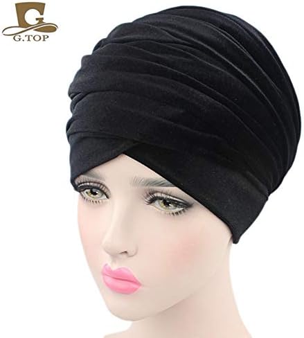 Scarf Cap, Women Hair Loss Cancer Hat Chemo Cap Turban Head Wrap Cover Velvet(Black)