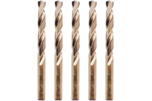LU&MN 1/2 Inch Inch M35 Cobalt HSS Jobber Length Twist Drill Bit with Straight Shank,Heavy Duty, Pack of 5 PCS, Drilling for Cast Iron, Heat-Treated Steel, Stainless Steel and Other Hard Materials