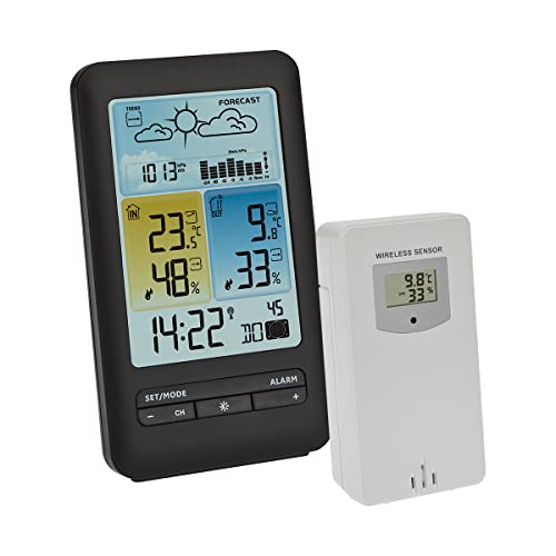 TFA Dostmann Estacion meteorologica inalambrica 35.1165.01, pronostico y símbolos, presion con graficos, fase lunar, max/min, exclusiva en Amazon, negro