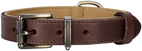 HAPPY HACHI Genuine Leather Dog Collar Adjustable Soft Luxury Pet Collar (L, Brown)