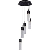 ET2 E22765-89BZ Fizz III Rectangular Bubble Glass Cube Round LED Pendant Ceiling Lighting, 5-Light 40 Watts, 12" H x 14" W, B