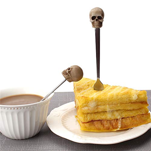 TBWHL Skeleton Head Spoon Fork Set Skull Decor Mini Fork Tiny Spoon for Halloween Decorations Home Decor - Thumbnail 3