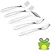 Kiddobloom Baby Utensil Set – 5-Piece Stainless Steel (304) Spoons, Forks & Food Pusher | Lead-Free, BPA-Free, No Sharp Edges | Self-Feeding, Baby-Led Weaning | Frog Model | CPSIA Compliant