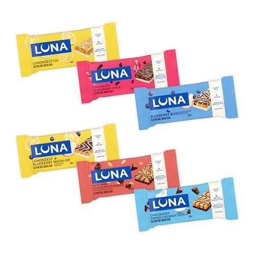 LUNA BAR – VARIETY PACK – 6 FLAVORS – GLUTEN FREE SNACK BARS – NON-GMO – PROTEIN BARS – MADE WITH ORGANIC OATS (12 PACK)