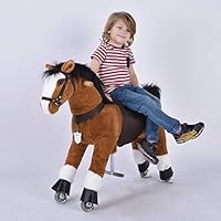 UFREE Ride on Horse for Kids 4-9 Years Old Height 36 Inch Medium Size Brown, Black Mane and Tail Rocking Horse for Kids as Great Birthday Gift Plush Ride on Pony Horse Mechanical Moving Walking Horse