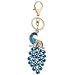 Reizteko Majestic Peacock Keychain Crystal Handbag Charm for Feather Fans Key Chain Bird Animal Lovers Rhinestone Diamond Key Ring Holder Purse Bag Car Hanging Pendant Decoration Gift (Blue)
