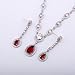GULICX Silver Tone Ruby Color Red Jewelry Set Necklace Earrings Wedding Party Jewelry Silver Tone
