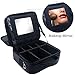 Relavel Travel Makeup Bag Makeup Train Case 2 Layer Premium PU Leather Cosmetic Makeup Brush Organizer with Mirror Portable Artist Storage Bag Toiletry Bag (Black)