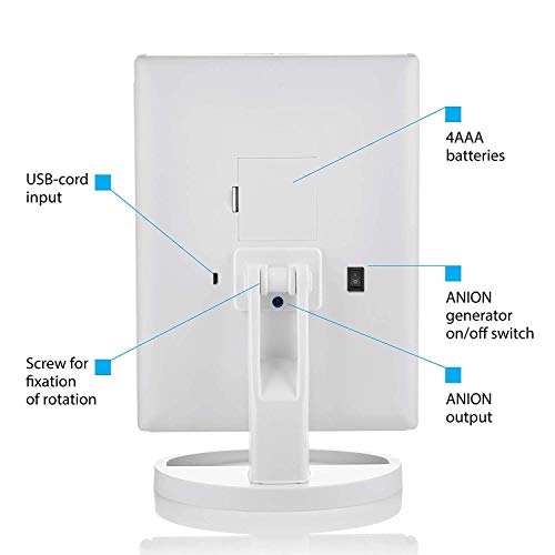 WONDER MIRROR 2019 Led Lighted Trifold Makeup Mirror w/built-in Air-Vitamin ANION GENERATOR for Ionic Conditioning + Big 10x Magnification Mirror w/Suction-cups + Charger w/Long 7 ft Cord