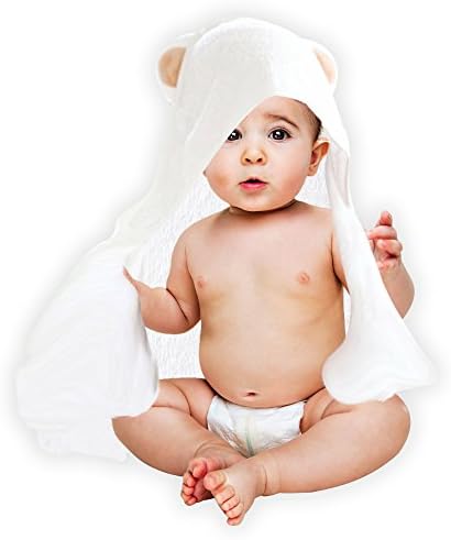 Baby Towel: Hooded, 100% Organic Natural Antibacterial Bamboo Cotton, Ultra Soft, Silky, Moisture Absorbent Comfort, with Wash Cloth Included, Great for keeping dry after Showers, Baths, or Pool use