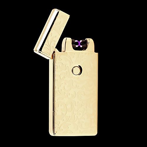 Hair Salon Electric Dual Arc Metal Flameless Plasma Torch USB Rechargeable Pulse Lighter - Gold With Flower