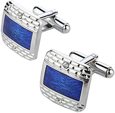 Bs1981 Silver Rhodium Plated Cufflinks Blue Crystal Shirt Wedding Business