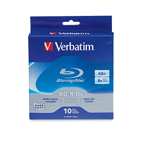 Verbatim BD-R 50GB 8X Blu-ray Recordable Media Disc Double Layer- Spindle - 97335, Branded, 10 Pack