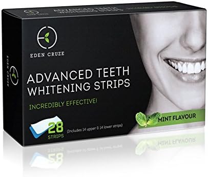 Eden Cruze ADVANCED Teeth Whitening Strips | 28 Professional Strips - 14 Upper & 14 Lower Strips | 30 Minute Home Teeth Whitening | 100% Safe UK Manufacture