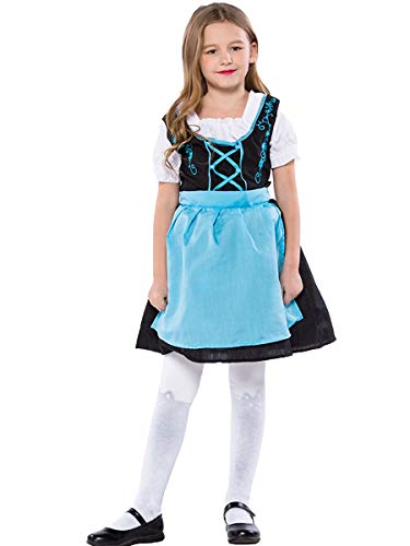 MYRISAM Girls Bavarian Oktoberfest Costumes Dirndl Dress with Apron Beer Maid Fancy Dress Carnival Halloween Costume Blue 8-9T