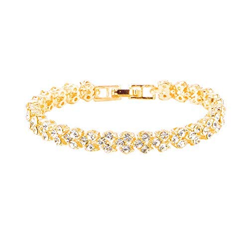 Haluoo Luxurious Crystal Bracelet, Women Generous Rhinestone Bracelet Girls Sterling Silver Tone Crystal Long Chain Bracelet Stylish Butterfly Diamond Cubic Zirconia Bracelet 6.5 Inches (Gold)