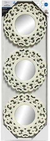 Distressed White 3-Piece Carved Scroll Mirror Set