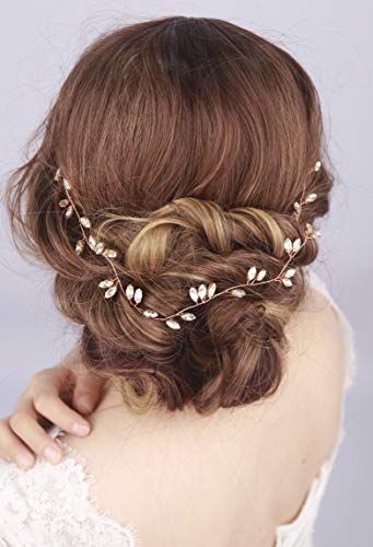 Kercisbeauty Bridal Crystal Gold and Silver Rose Gold Hair Vine Hair Halo Rhinestone Hair Wreath Wedding Headband Bridal Headpiece Crystal Headband Wedding Hair Accessories (Rose Gold)
