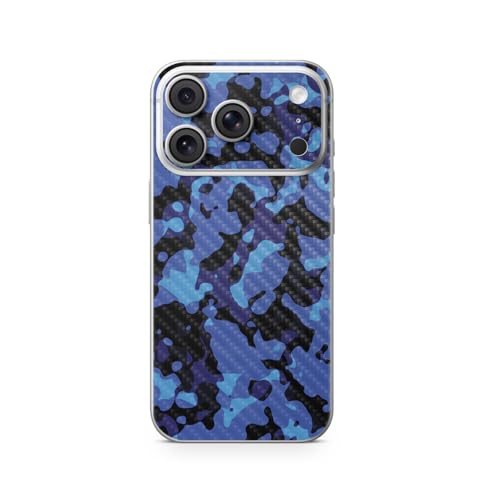 Carbon Fiber Phone Skin Compatible with Apple iPhone 17 Pro - Blue Modern Camo…