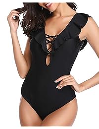 Tempt Me traje de baño sexy de una pieza con volantes y cuello en V para dama