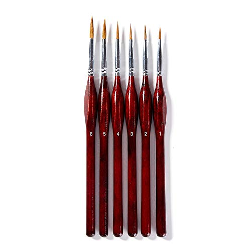 OOKU Detail Paint Brush Set 6 Pc - Professional Tiny Minature Fine Detail Brushes for Art Painting, Face Painting, Miniatures, Detailing, Model Craft Art Painting - Black Wooden Handle