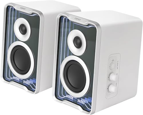 QR30 Haut-Parleurs de Bureau Actifs avec Bluetooth V5.4, Effets Lumineux dynamiques. 30 Watts RMS - Blanc