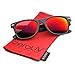zeroUV Flat Matte Reflective Flash Color Lens Large Horn Rimmed Style Sunglasses - UV400 (Black Crimson)
