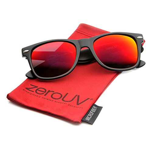 zeroUV ZV-8025c Retro Matte Black Horned Rim Flash Colored Lens Sunglasses, Black Crimson, 50mm