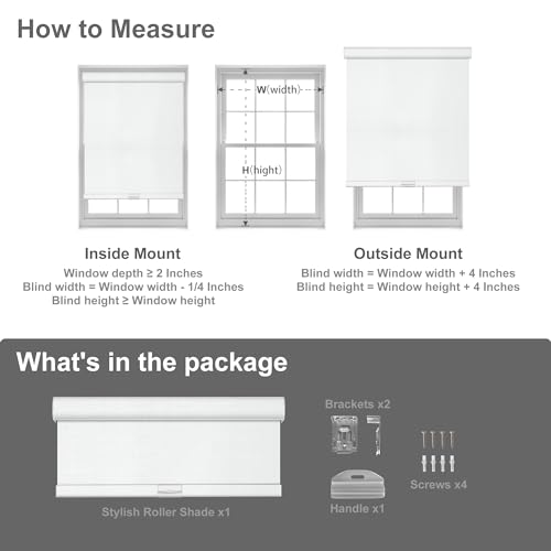 Boolegon Blackout Roller Shades for Windows,Cordless,Linen Fabric,Roller Blinds,Thermal Insulated Fabric UV Protection,Window Shades for Home,Door,Bedroom,Office,Blackout-White,Custom Size