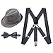 Alizeal 1 inch Suspender and Bow Tie Set with Fedora Hat for Kids(Gray)