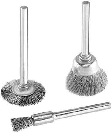 3pc Rotary Tool Steel Wire Brush Set - Wheel, Cup, End Brush - Fits Dremel - 1/8" Shank - Clean, Polish, Prep
