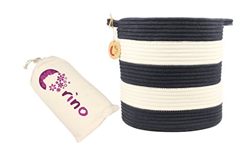 Cotton Rope Woven Storage Baskets 12" with Handles Home Decorations by Orino, Navy Blue