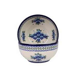 Polish Pottery Ceramika Boleslawiec, 0411/162, Bowl 23, 10 Cups, Royal Blue Patterns with Blue Pansy Flower Motif