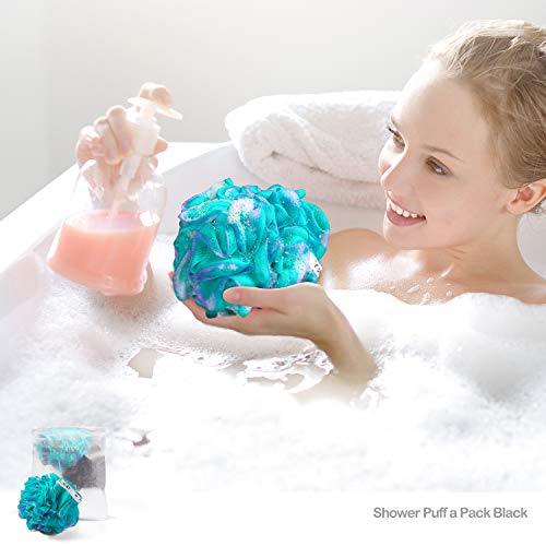 Fuxury 5 pcs Bath Sponges Shower Loofah Swirls Color Set, 4 pcs 60g Mesh Pouf + 1 pcs 20g for Baby or Face Washing