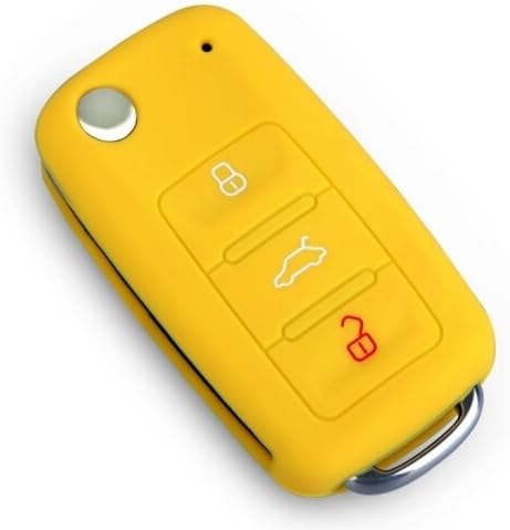 2 Pack VW SKODA SEAT 3 Buttons Silicone Car Key Protection Case / Car Key Cover / Fob Holder(Yellow)