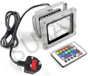 SUSAY 10W LED RGB 900LM 16 Color Changing Waterproof Spotlight Flood Light Garden Lamp Floodlight Outdoor Indoor w/IR Remote Control + AC Adaptor New (with EPISTAR led chip)
