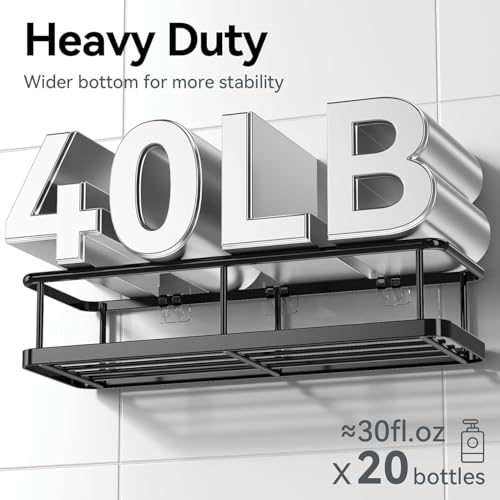 Beauenty Shower Caddy,100% Rustproof Bathroom Decor Shelves with Hooks And Soap Holder,No Drill Bathroom Organizers and Storage,6-Pack Large Capacity Shower Shelves for Bathroom,Toilet,Kitchen(Black)