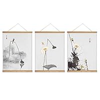 3 Panel Hanging Poster with Wood Frames Lotus Canvas Artwork Wall Picture Home Decoration - 18