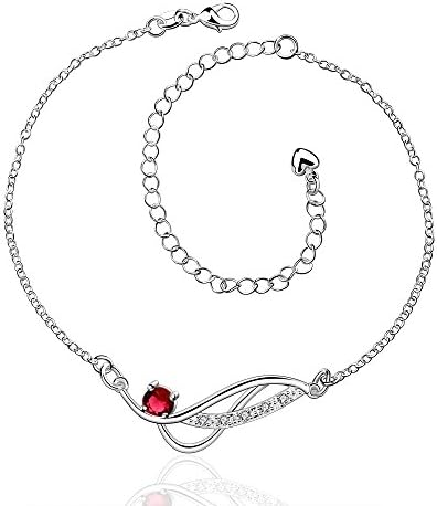 Efloral Women's Chain Geometric Diamond Pendant Anklet Bracelet SilverPlated Red