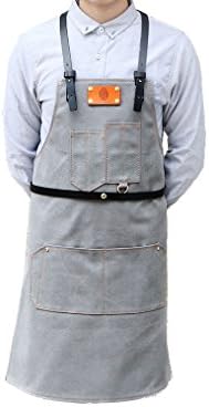 S M L Size Work Utility Apron Leather Strap Custom Black denim Apron for Men Barbershop Hairdresser Women Kitchen Personalized Barbershop Coffee Apron Utility Apron With Pockets