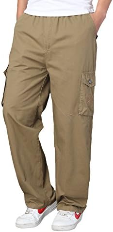Zobek Men's Casual Elastic Waist Cotton Classic Work Cargo Pants Medidum Khaki