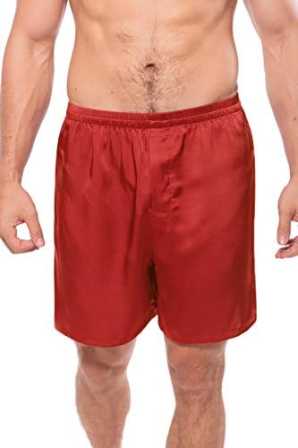 TexereSilkMen's 100% Organic Silk Boxers - Soft Luxury Sleepwear, Elastic Waistband and Button Fly (Country Club, Castle Red, L)