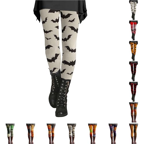Nuaoxyeu Petite Leggings Leggings for Women UK Halloween Yoga Pants Pumpkin Scary Print High Waist Gym Trousers Slim Fit Essentials Tights Winter Warm